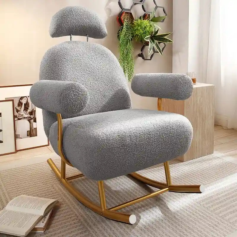 Fauteuil à bascule de puériculture en tissu Sherpa moderne