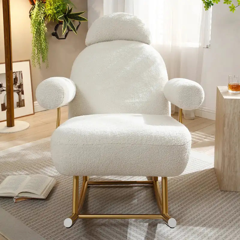 Fauteuil à bascule de puériculture en tissu Sherpa moderne
