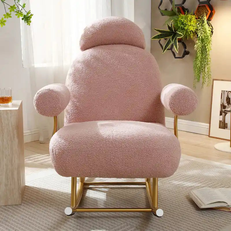 Fauteuil à bascule de puériculture en tissu Sherpa moderne
