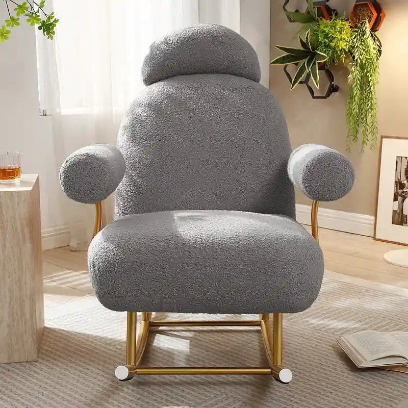 Fauteuil à bascule de puériculture en tissu Sherpa moderne