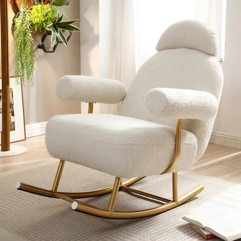 Fauteuil à bascule de puériculture en tissu Sherpa moderne