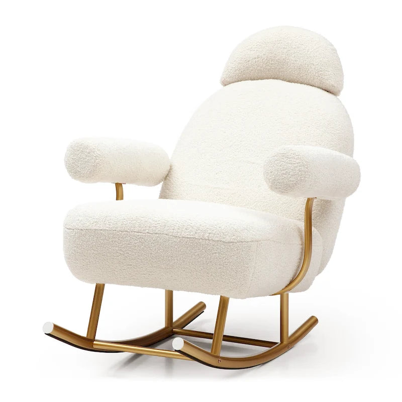 Fauteuil à bascule de puériculture en tissu Sherpa moderne