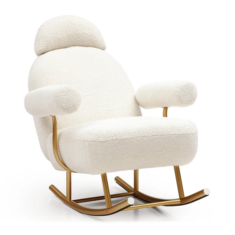 Fauteuil à bascule de puériculture en tissu Sherpa moderne