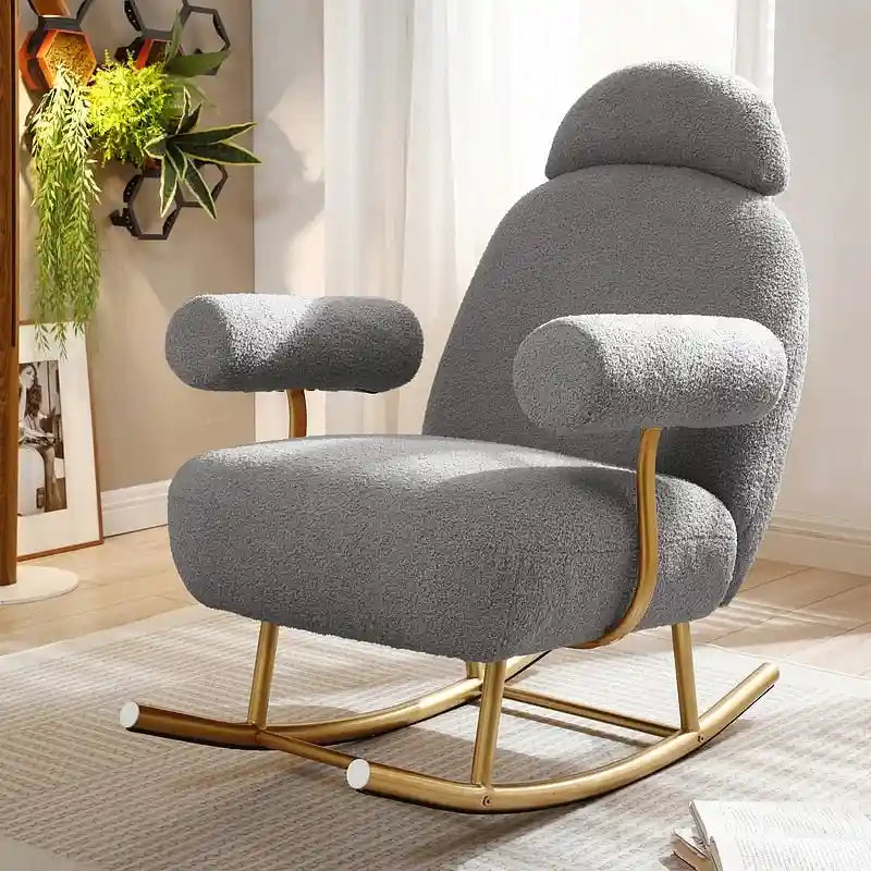 Fauteuil à bascule de puériculture en tissu Sherpa moderne