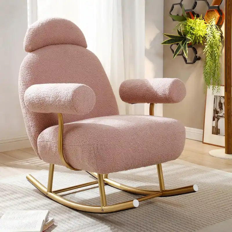 Fauteuil à bascule de puériculture en tissu Sherpa moderne