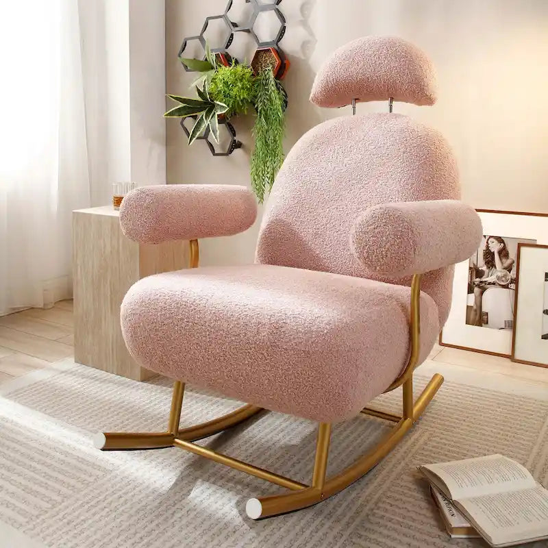 Fauteuil à bascule de puériculture en tissu Sherpa moderne
