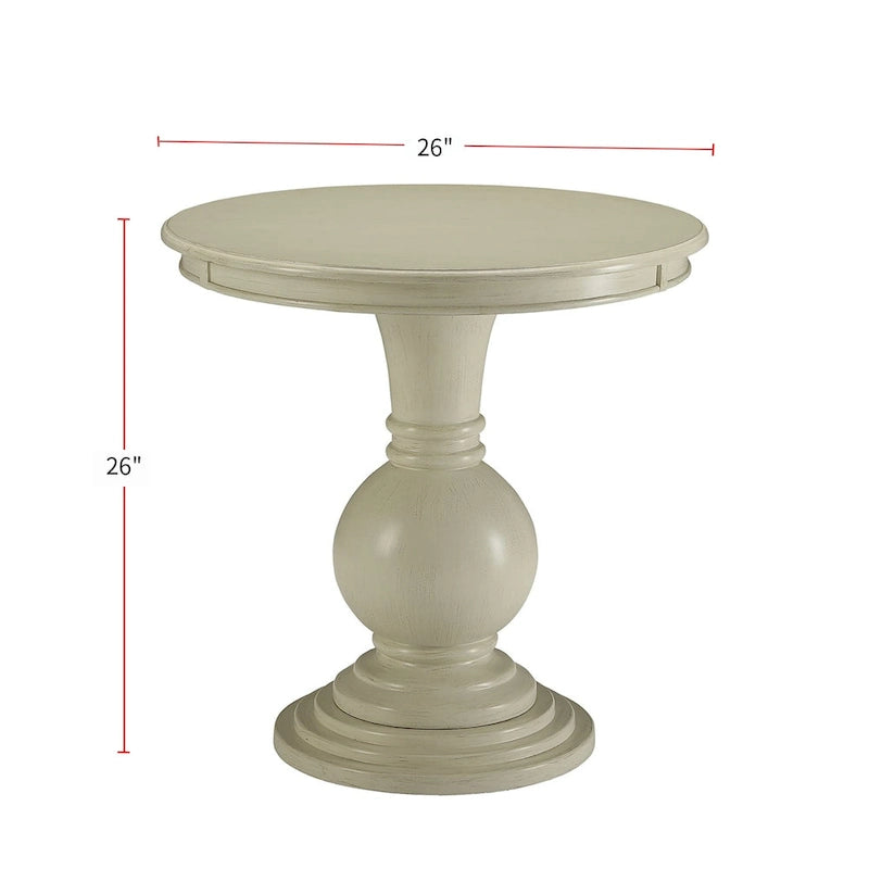 Table piédestal ronde en bois blanc vieilli