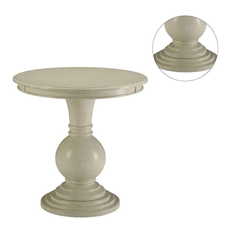 Table piédestal ronde en bois blanc vieilli