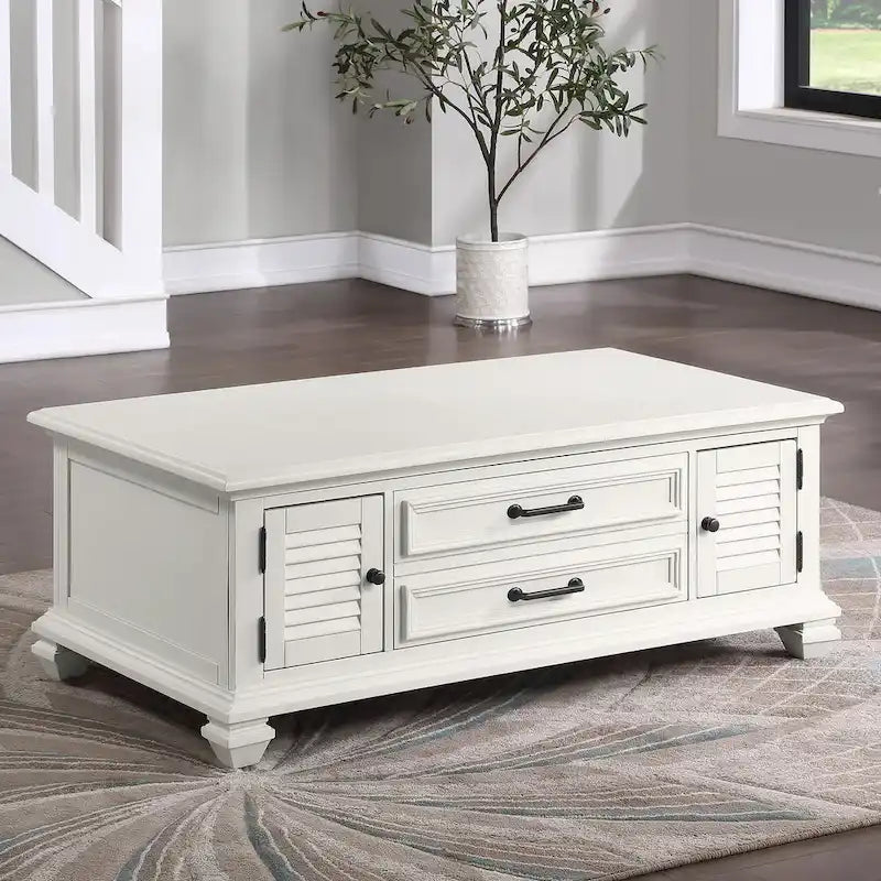 Table basse relevable blanc doux de style moderne rustique