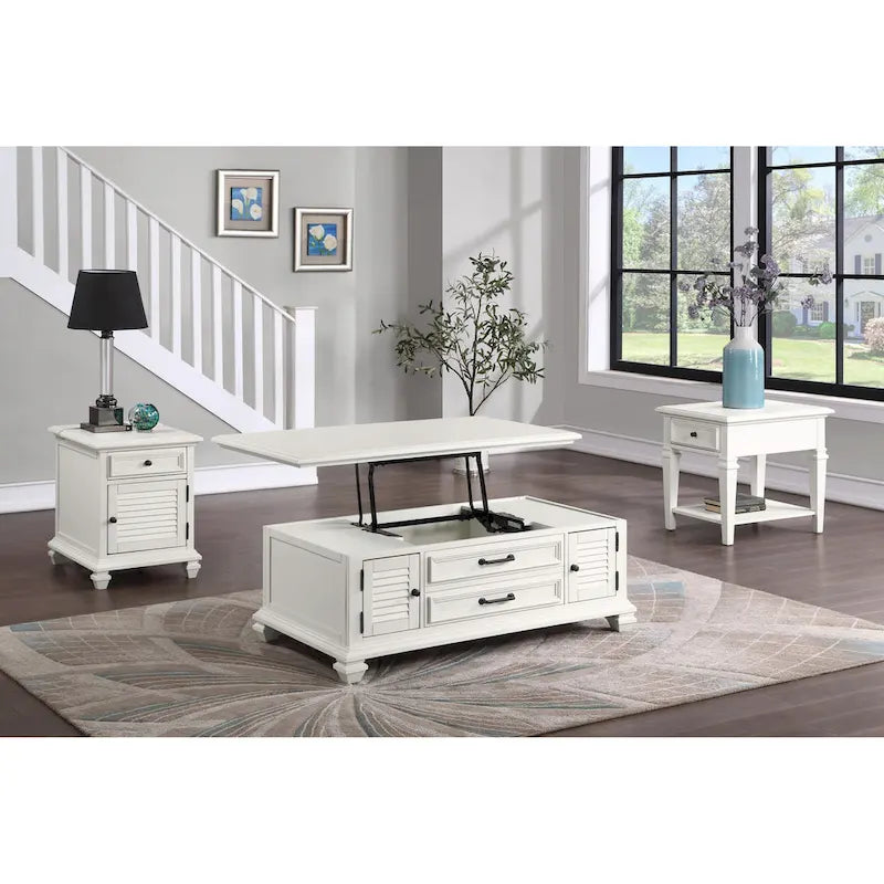 Table basse relevable blanc doux de style moderne rustique