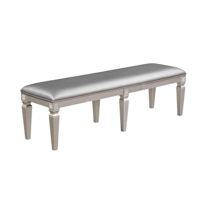 Scott 60 Inch Dining Bench, Sparkling Silver Gray Faux Leather, Wood Frame