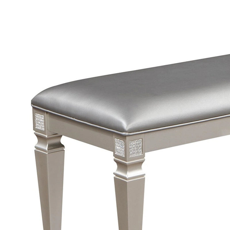 Banc de salle à manger, similicuir gris argenté scintillant, cadre en bois