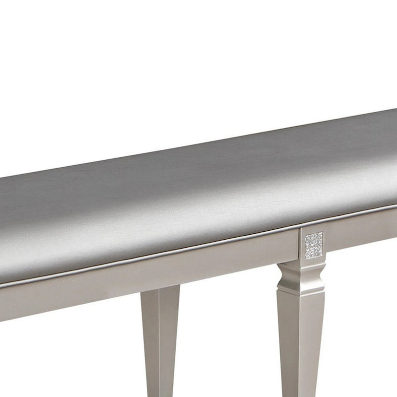 Banc de salle à manger, similicuir gris argenté scintillant, cadre en bois