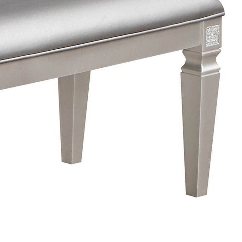 Banc de salle à manger, similicuir gris argenté scintillant, cadre en bois