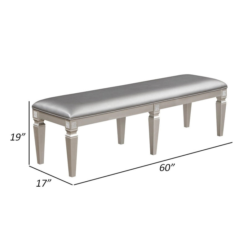 Banc de salle à manger, similicuir gris argenté scintillant, cadre en bois