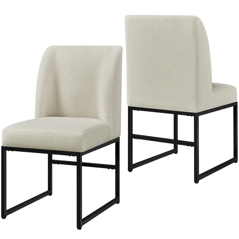 2 chaises de salle à manger modernes rembourrées avec pieds en métal, beiges