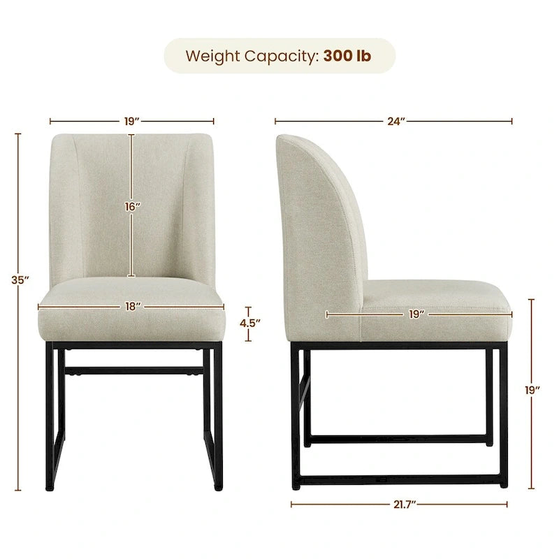 2 chaises de salle à manger modernes rembourrées avec pieds en métal, beiges