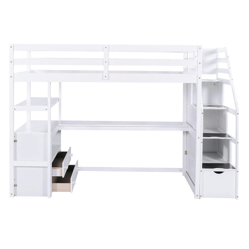 Lit mezzanine simple avec bureau et étagères