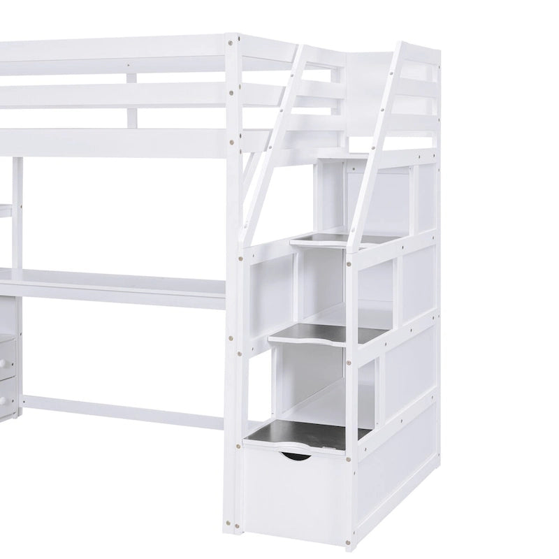 Lit mezzanine simple avec bureau et étagères