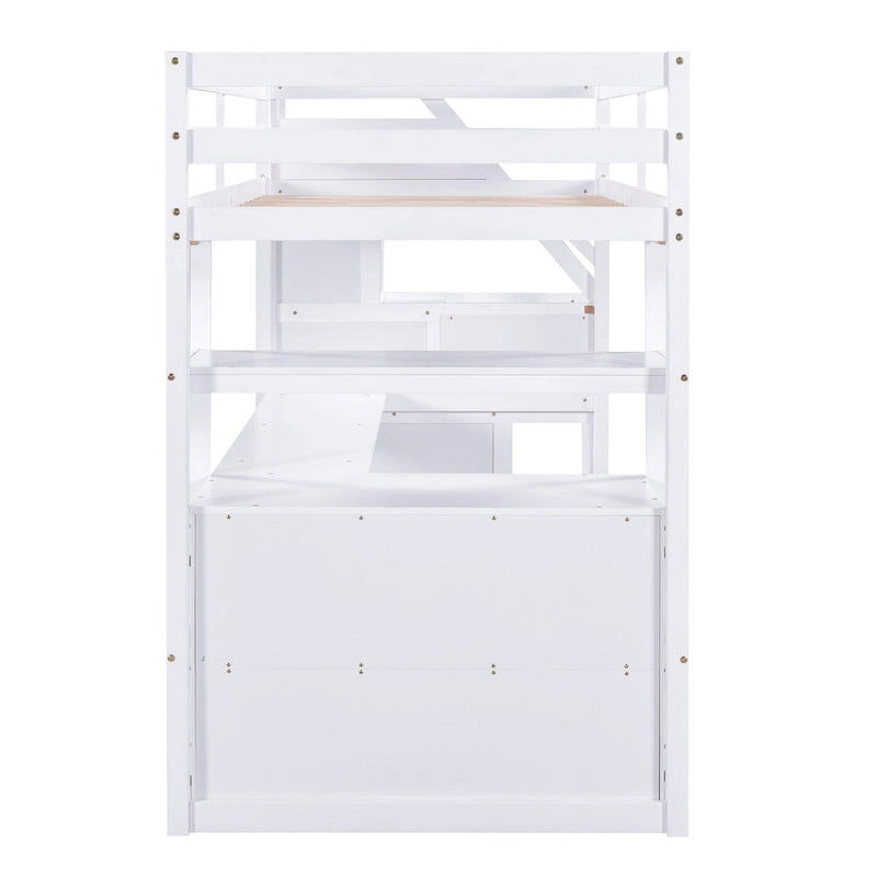 Lit mezzanine simple avec bureau et étagères