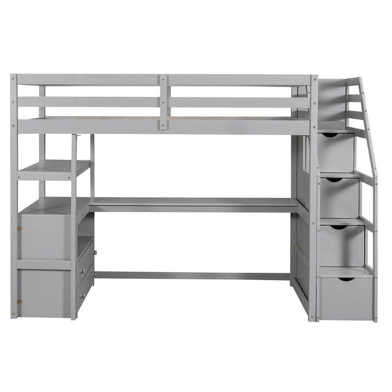 Lit mezzanine simple avec bureau et étagères
