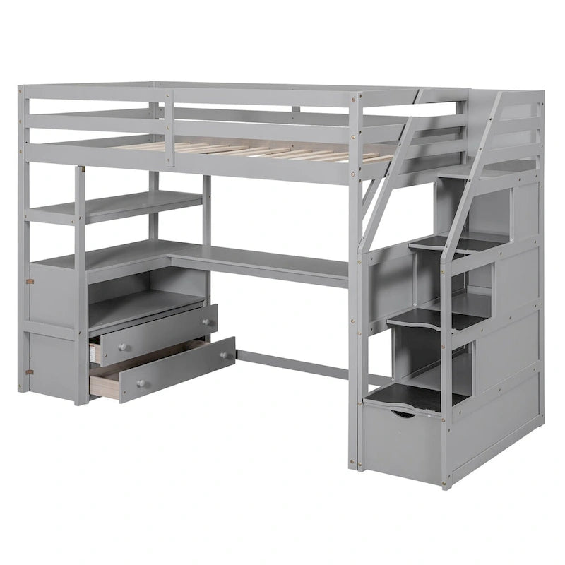 Lit mezzanine simple avec bureau et étagères