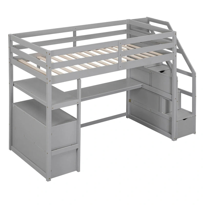 Lit mezzanine simple avec bureau et étagères