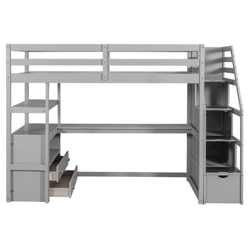 Lit mezzanine simple avec bureau et étagères