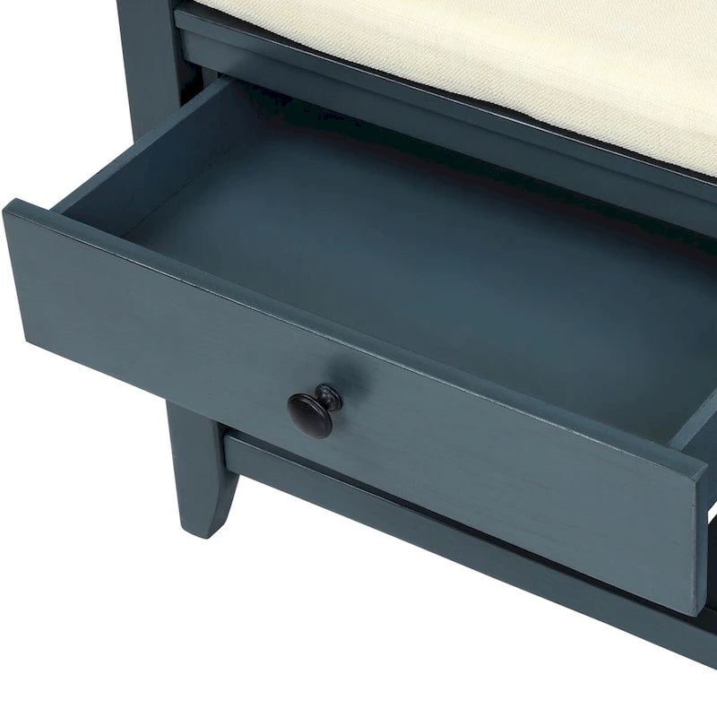 Meuble à chaussures avec assise capitonnée et tiroirs
