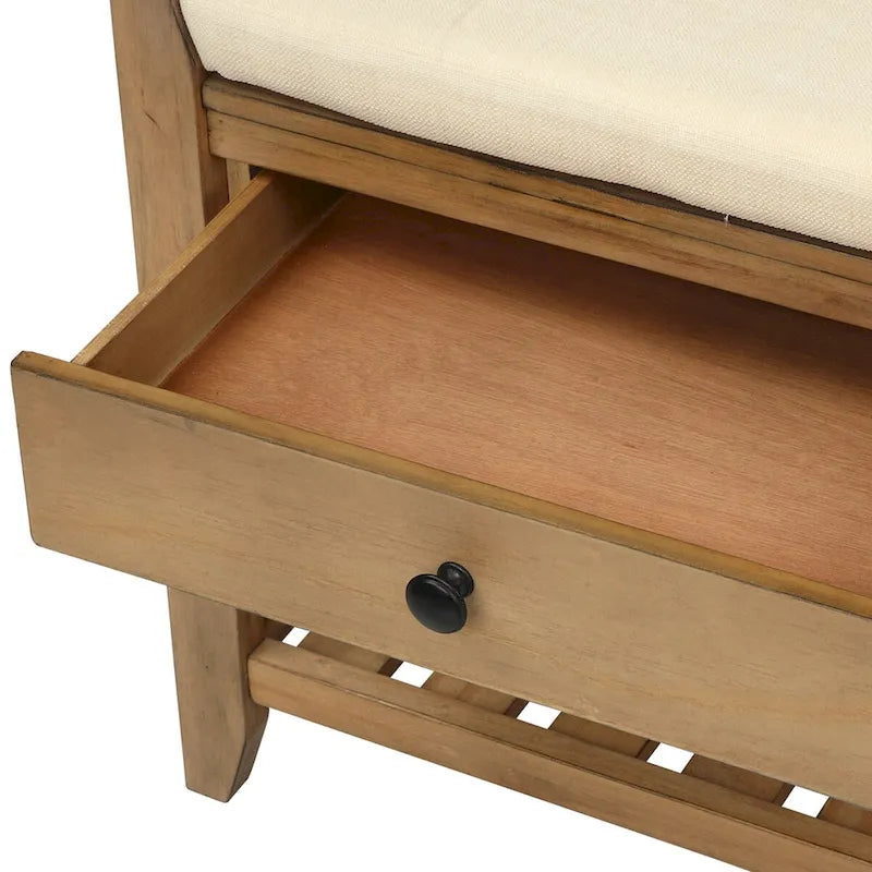 Meuble à chaussures avec assise capitonnée et tiroirs