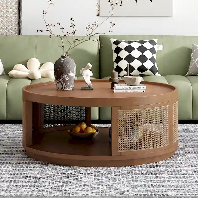 Table basse ronde en rotin avec côtés en rotin PE