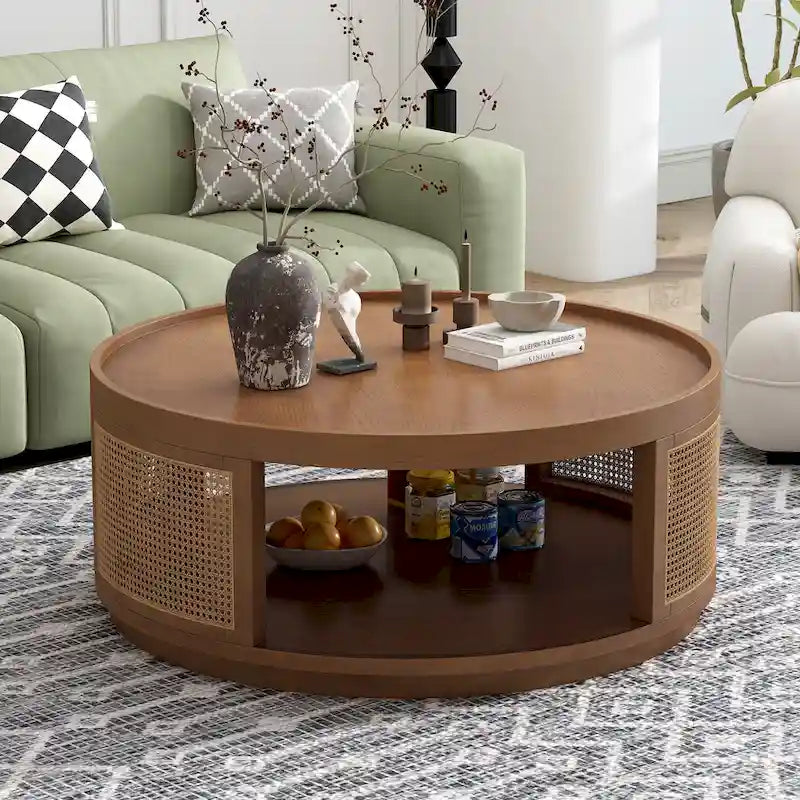 Table basse ronde en rotin avec côtés en rotin PE