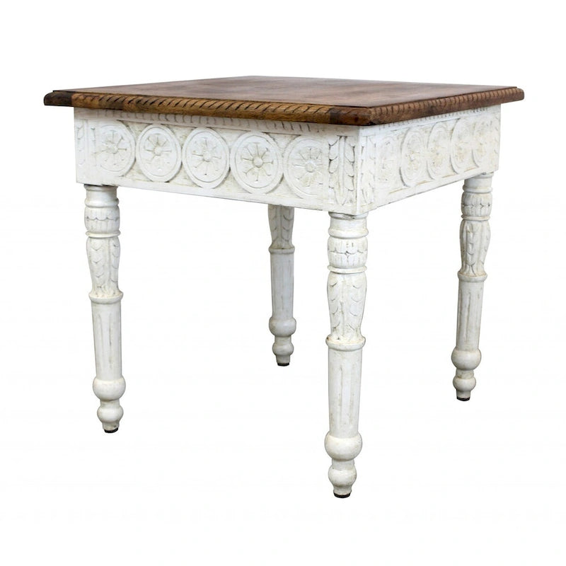 Table d'appoint carrée en bois massif ivoire et marron - 24 po x 24 po
