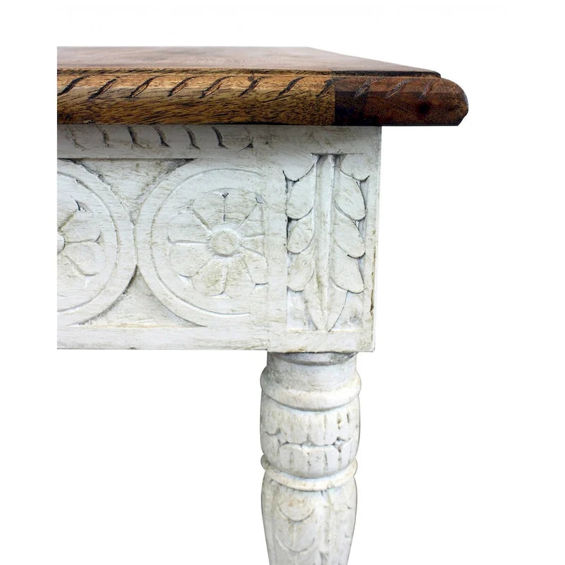 Table d'appoint carrée en bois massif ivoire et marron - 24 po x 24 po