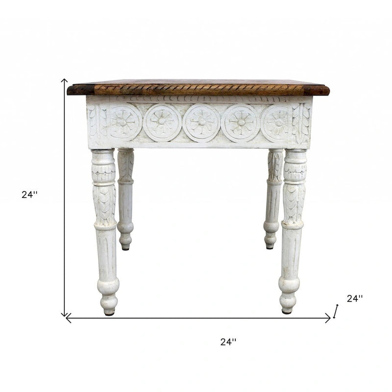 Table d'appoint carrée en bois massif ivoire et marron - 24 po x 24 po
