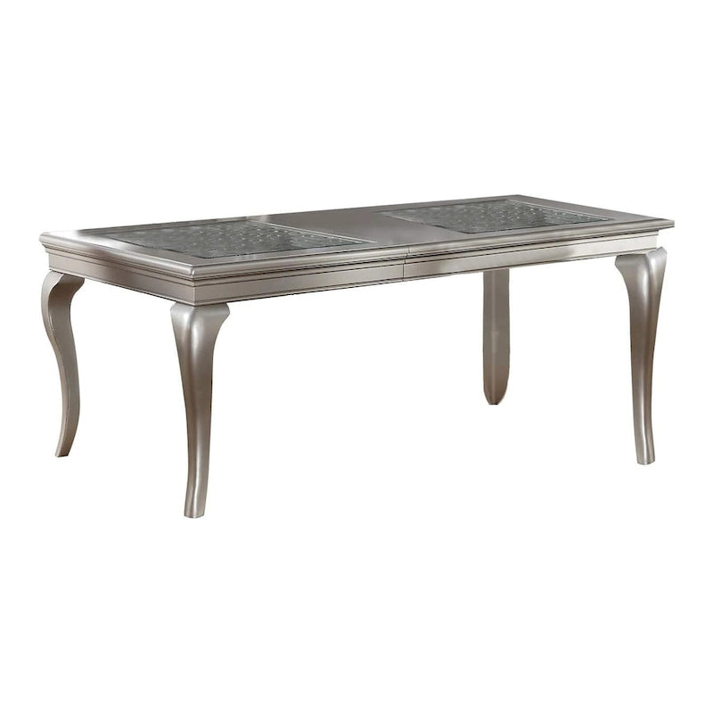 Table à manger, 6 places extensible, verre argenté et bois
