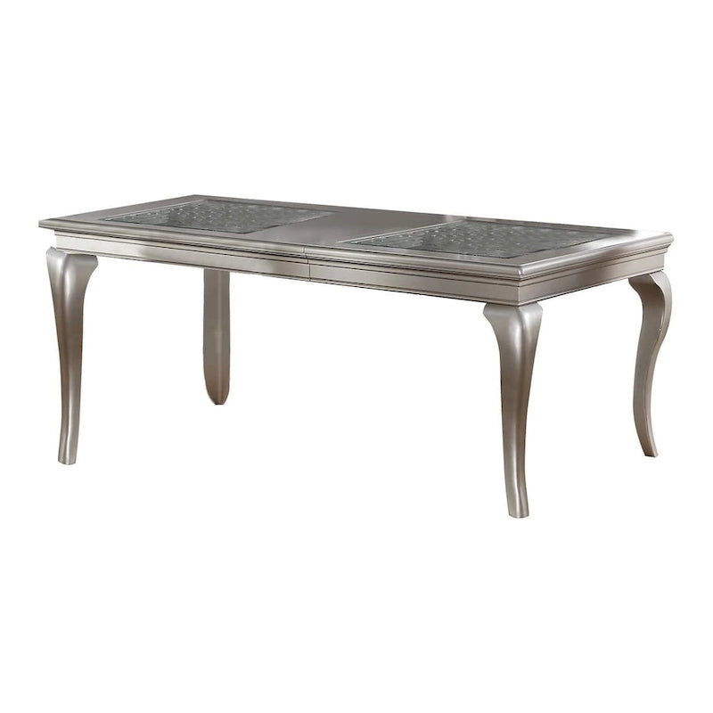 Table à manger, 6 places extensible, verre argenté et bois