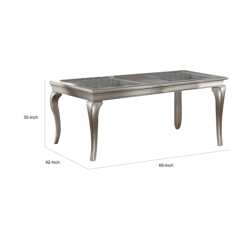 Table à manger, 6 places extensible, verre argenté et bois
