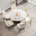 Table à manger ronde en pierre frittée blanche de 53 po avec plateau tournant