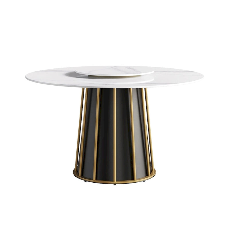 Table à manger ronde en pierre frittée blanche de 53 po avec plateau tournant