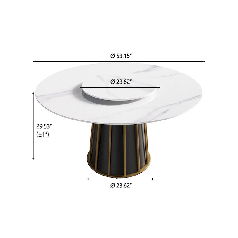 Table à manger ronde en pierre frittée blanche de 53 po avec plateau tournant