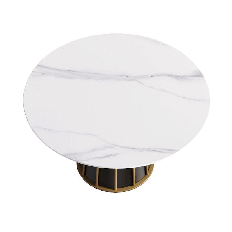 Table à manger ronde en pierre frittée blanche de 53 po avec plateau tournant
