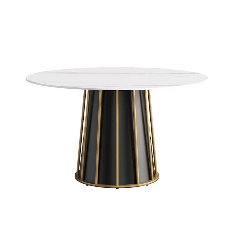 Table à manger ronde en pierre frittée blanche de 53 po avec plateau tournant