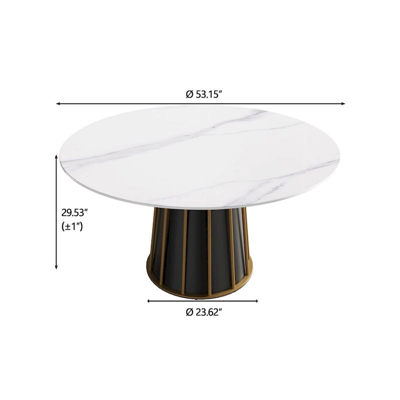 Table à manger ronde en pierre frittée blanche de 53 po avec plateau tournant