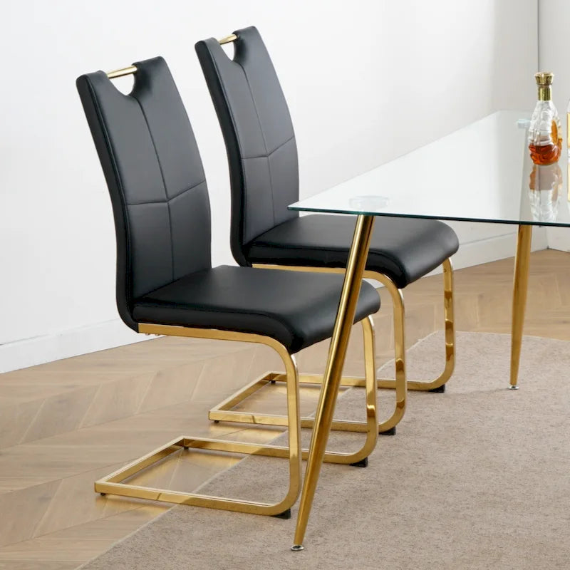 Chaises de salle à manger et de salon, rembourrées, avec pieds en métal doré, lot de 2