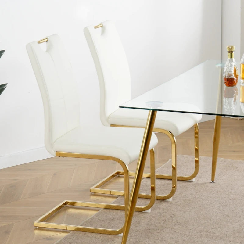 Chaises de salle à manger et de salon, rembourrées, avec pieds en métal doré, lot de 2