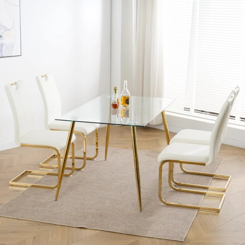 Chaises de salle à manger et de salon, rembourrées, avec pieds en métal doré, lot de 2