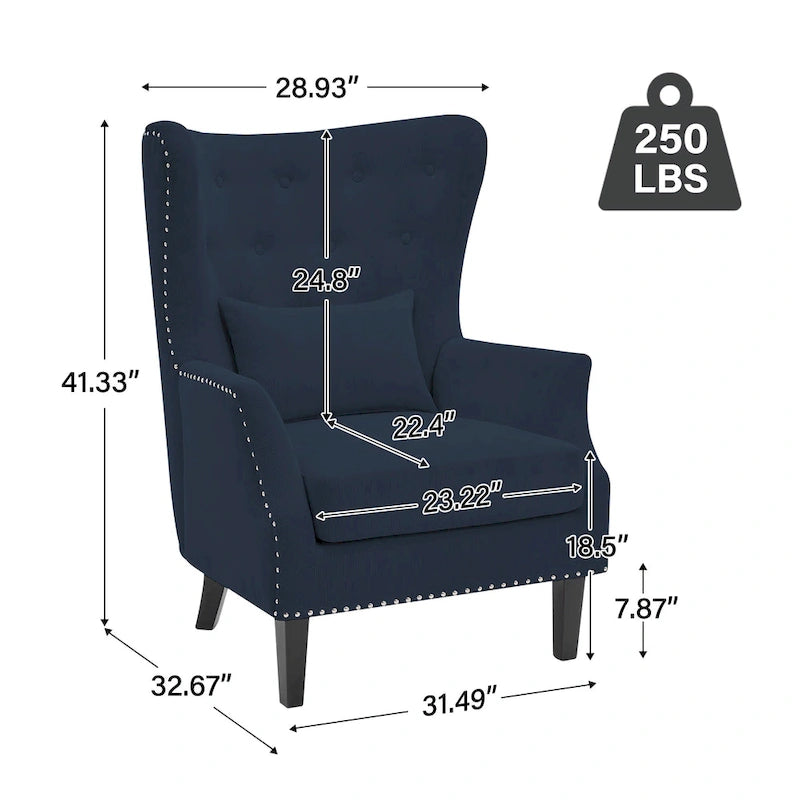 Fauteuil à oreilles en velours côtelé et clous tapissiers classiques