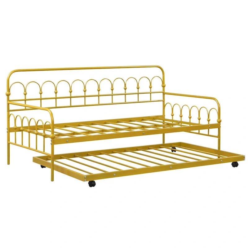 Lit de repos en métal une place avec lit gigogne et roulettes verrouillables