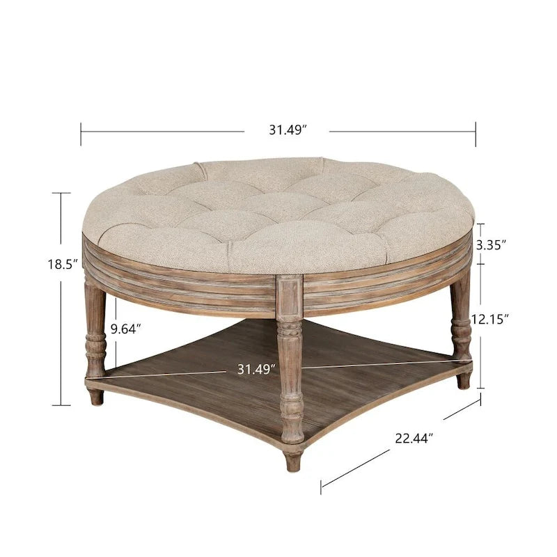 Table basse ronde ottomane à 2 niveaux capitonnée
